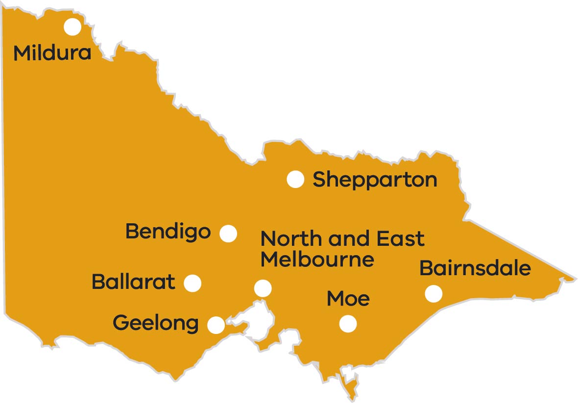 Map of Victoria with Academy centre locations